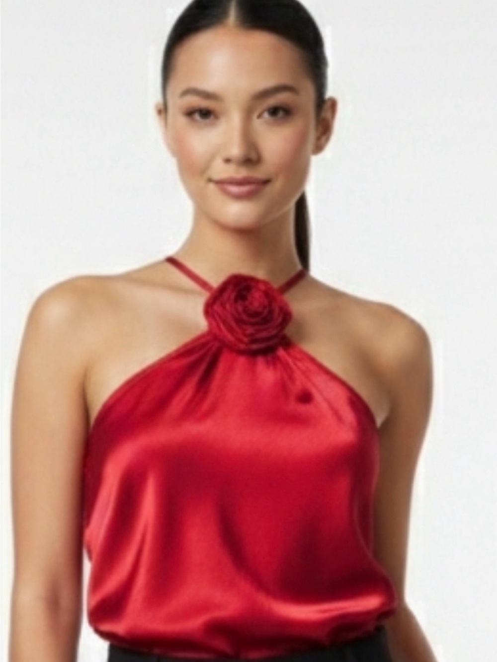 a new day Red Satin Halter Camisole with Rosette